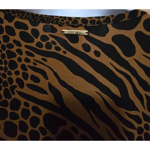 Michael Kors Womens Animal Print Dress 3X Long Sleeve Brown & Black - Picture 4 of 5